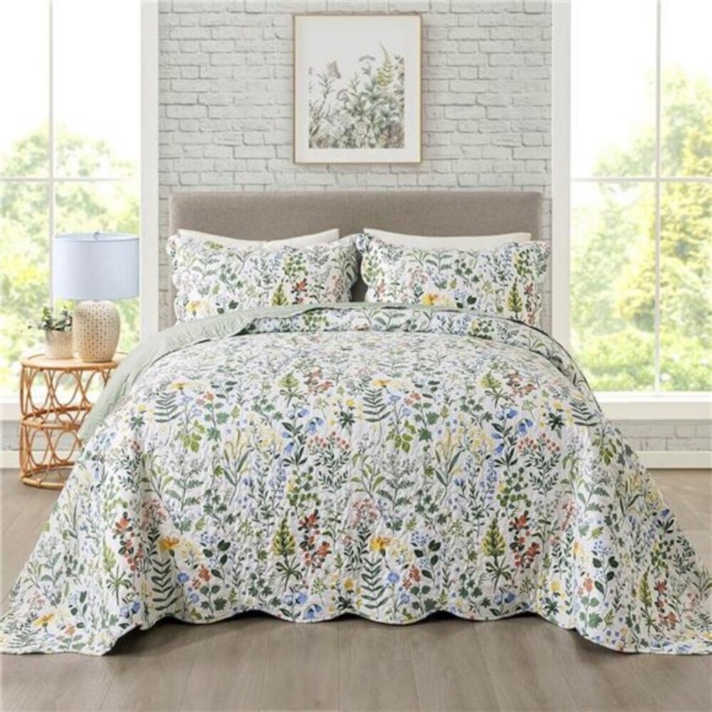 3-Piece Quilt Set Quilted Bedspread Lightweight Coverlet Set Garden